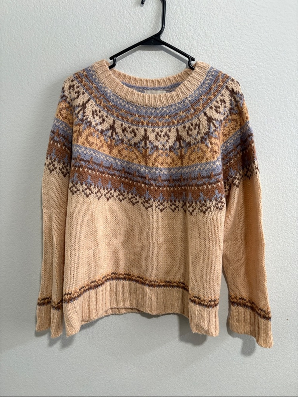 Beige Fair Isle Crewneck Sweater